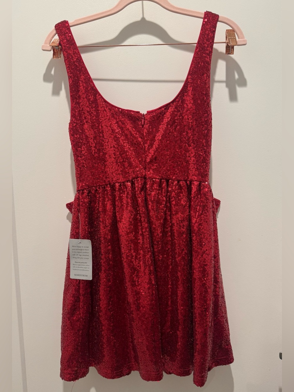 Lush Red Sequin Bow Waist Party Dress - Picture 4 of 6